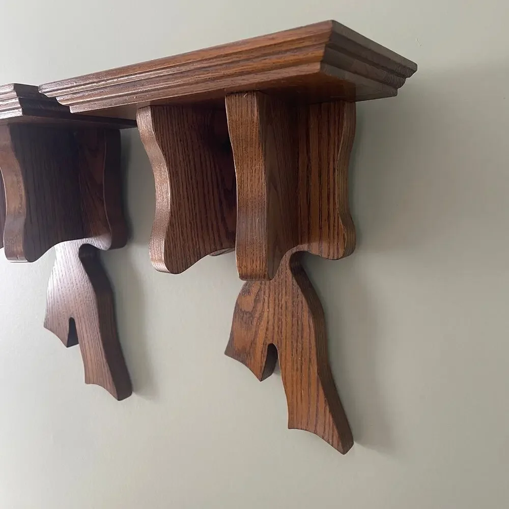 Vintage Solid Wood Coquette Bow Wall Shelf Set of 2